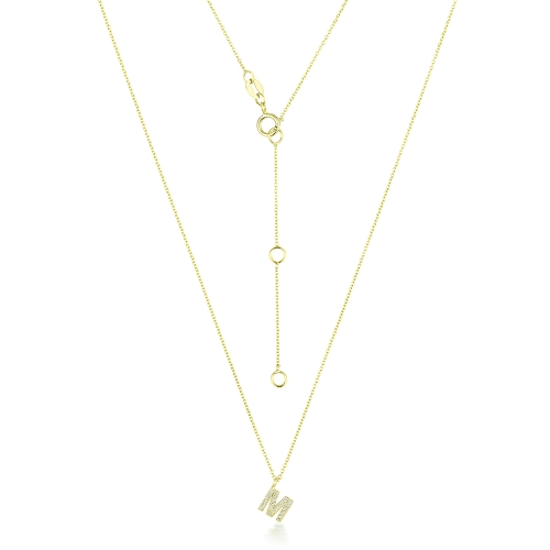 4 Prong Round Yellow Gold Petit alphabet m Pendant Necklaces