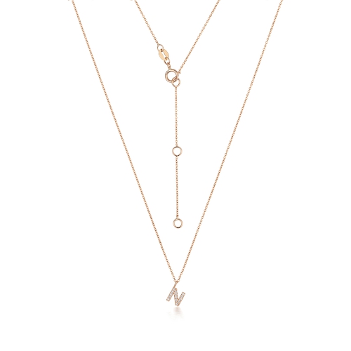 4 Prong Round Rose Gold Initial Pendant Necklace