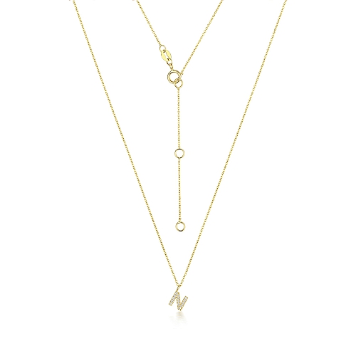 4 Prong Round Yellow Gold Petit alphabet n Pendant Necklaces