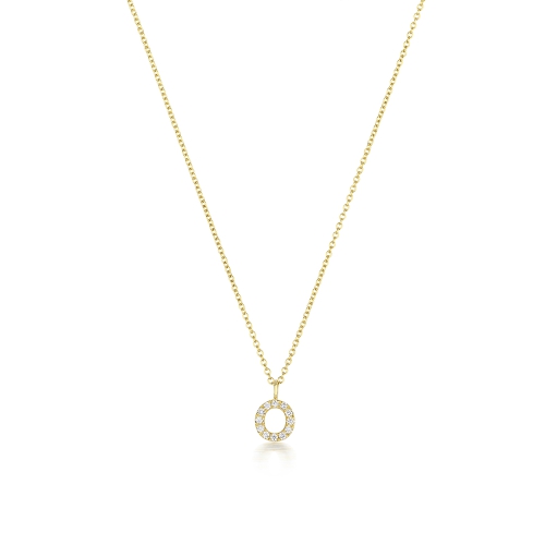 4 Prong Round Yellow Gold Petit letter o Pendant Necklaces