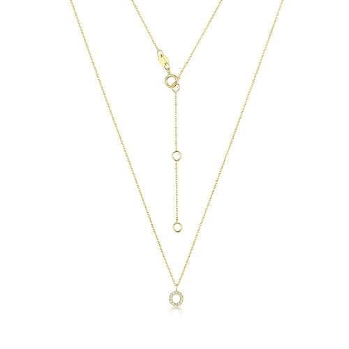 4 Prong Round Yellow Gold Petit letter o Pendant Necklaces