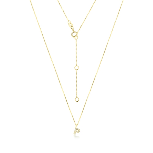4 Prong Round Yellow Gold Petit alphabet p Pendant Necklaces