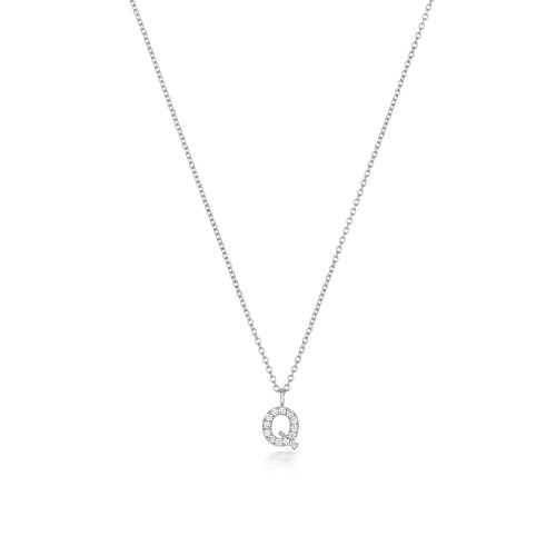 4 Prong Round Silver Petit alphabet q Pendant Necklaces