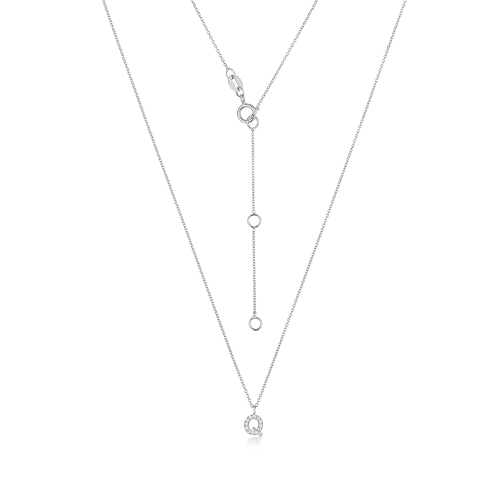 4 Prong Round Silver Petit alphabet q Pendant Necklaces