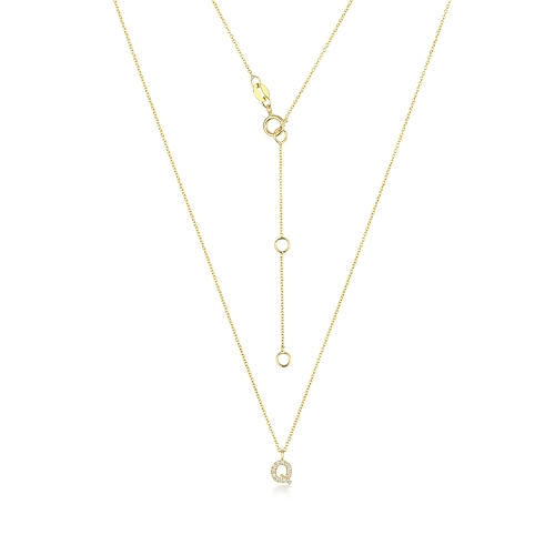 4 Prong Round Yellow Gold Petit alphabet q Pendant Necklaces