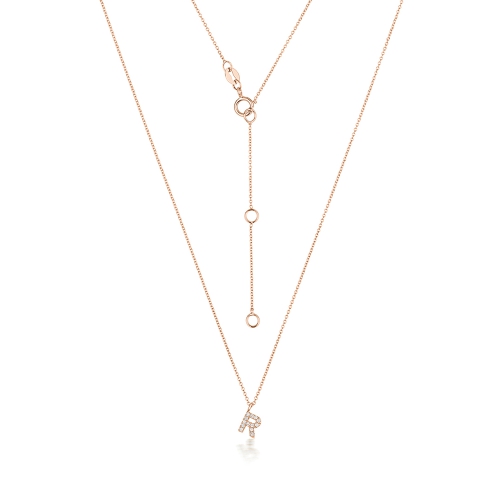 4 Prong Round Rose Gold Petit alphabet r Pendant Necklaces