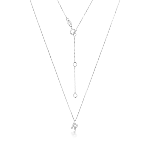 4 Prong Round Petit alphabet r Initial Pendant Necklaces
