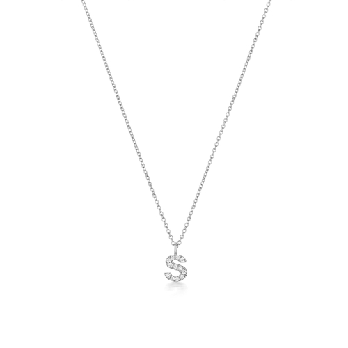 4 Prong Round Silver Petit alphabet s Pendant Necklaces