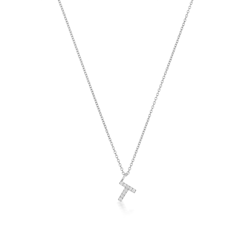 4 Prong Round Silver Petit alphabet t Pendant Necklaces