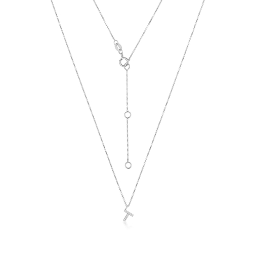 4 Prong Round Silver Petit alphabet t Pendant Necklaces