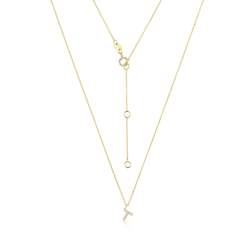 4 Prong Round Yellow Gold Petit alphabet t Pendant Necklaces