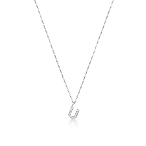 4 Prong Round Silver Petit alphabet u Pendant Necklaces