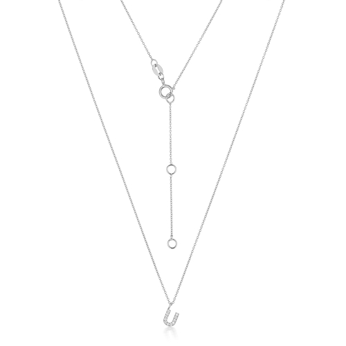 4 Prong Round Silver Petit alphabet u Pendant Necklaces