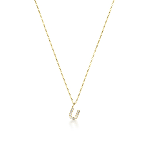 4 Prong Round Yellow Gold Petit alphabet u Pendant Necklaces