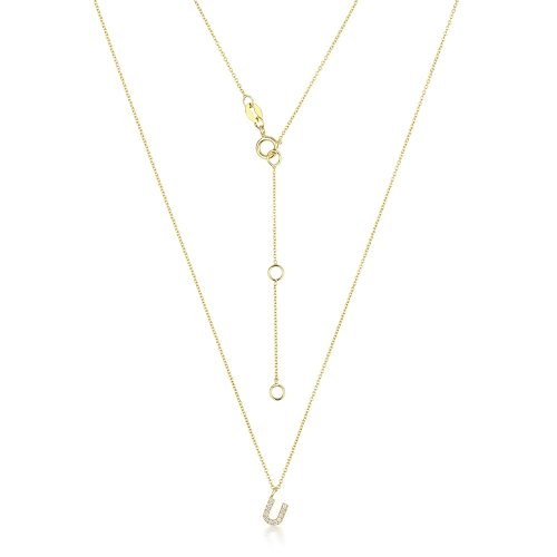 4 Prong Round Yellow Gold Petit alphabet u Pendant Necklaces