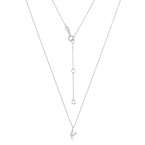 4 Prong Round Silver Petit alphabet v Pendant Necklaces