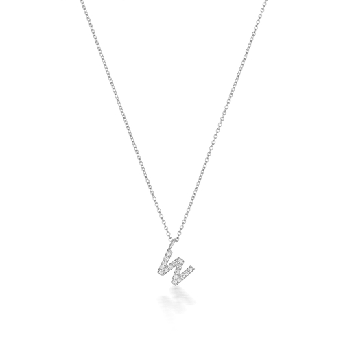 4 Prong Round Silver Petit alphabet w Pendant Necklaces