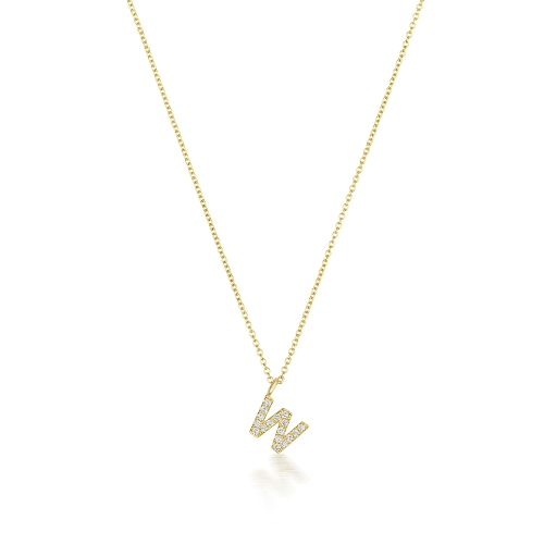 4 Prong Round Yellow Gold Petit alphabet w Pendant Necklaces