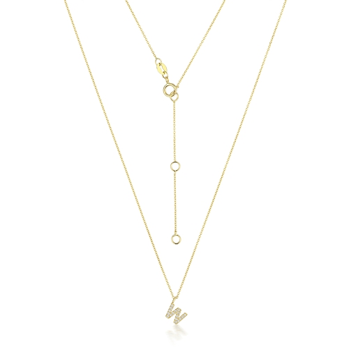 4 Prong Round Yellow Gold Petit alphabet w Pendant Necklaces