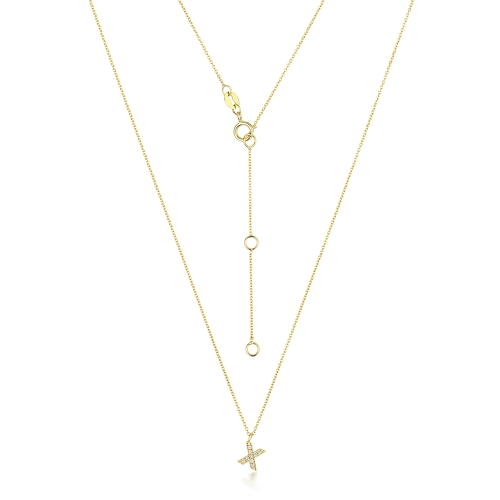 4 Prong Round Yellow Gold Petit letter x Pendant Necklaces