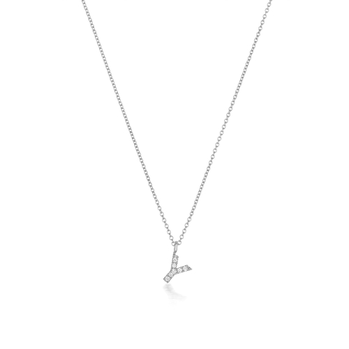 4 Prong Round Silver Petit alphabet y Pendant Necklaces