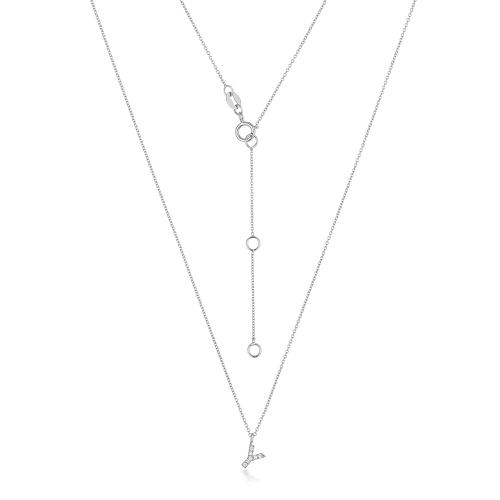 4 Prong Round Silver Petit alphabet y Pendant Necklaces