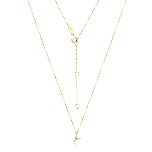 4 Prong Round Yellow Gold Petit alphabet y Pendant Necklaces