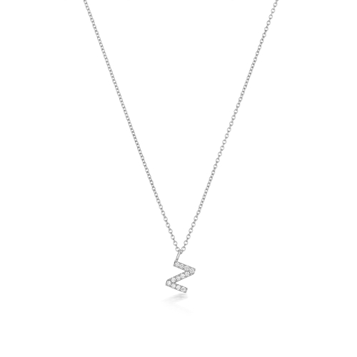 4 Prong Round Silver Petit alphabet z Pendant Necklaces