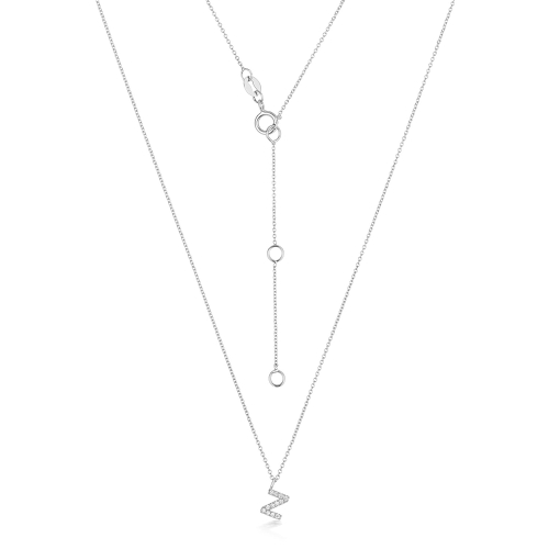 4 Prong Round Silver Petit alphabet z Pendant Necklaces