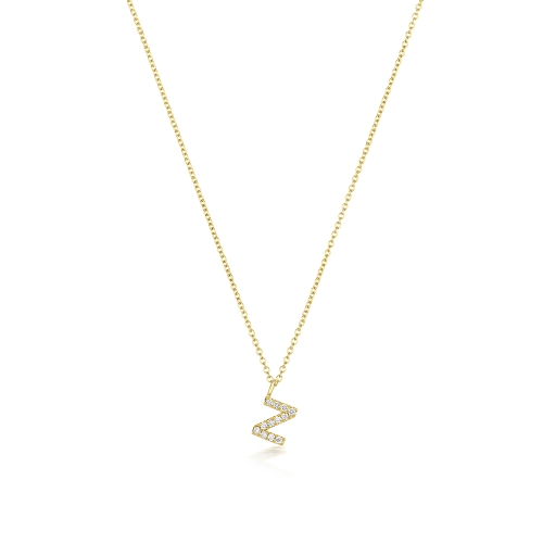 4 Prong Round Yellow Gold Petit alphabet z Pendant Necklaces
