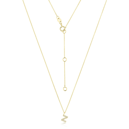 4 Prong Round Yellow Gold Petit alphabet z Pendant Necklaces
