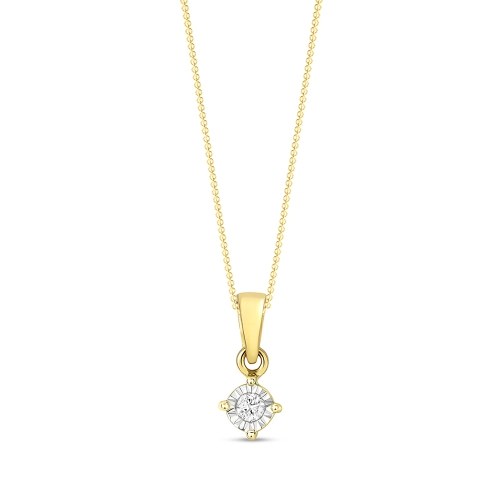 4 Prong Round Yellow Gold Illusion plate Pendant Necklaces