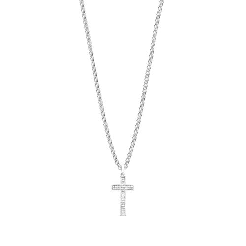 Pave Setting Round Cross Pendant Necklaces
