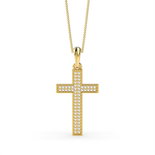 Pave Setting Round Yellow Gold Stud flash Pendant Necklaces