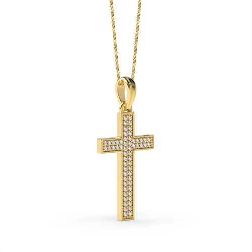 Pave Setting Round Yellow Gold Stud flash Pendant Necklaces