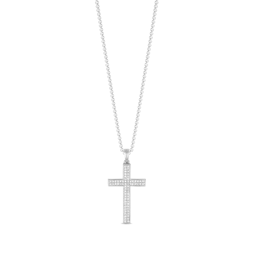 Pave Setting Round Cross Pendant Necklaces