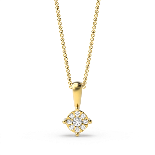 4 Prong Round Yellow Gold Illusion Pendant Necklaces