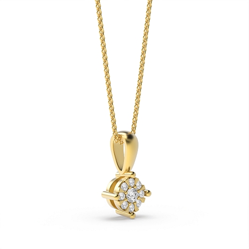 4 Prong Round Yellow Gold Illusion Pendant Necklaces