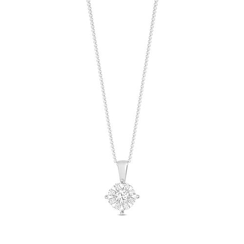 4 Prong Round Silver Halo Pendant Necklaces