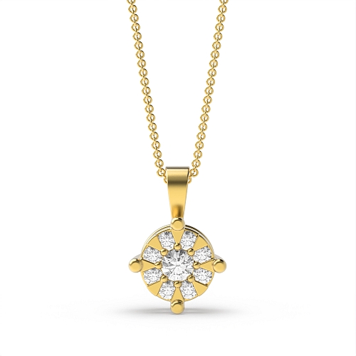 4 Prong Round Yellow Gold Designer glow Pendant Necklaces