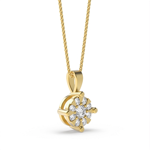 4 Prong Round Yellow Gold Designer glow Pendant Necklaces