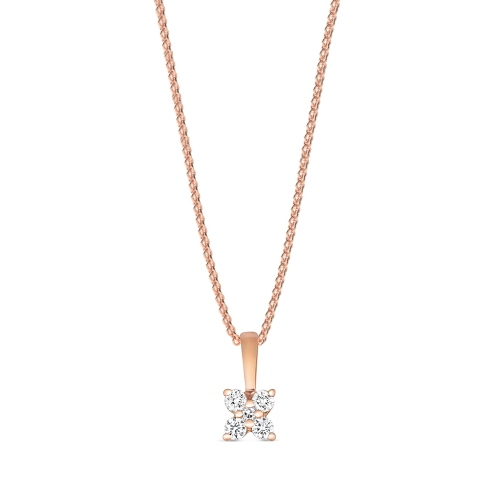 4 Prong Round Rose Gold Petal floral Cluster Pendant Necklaces