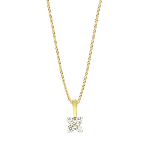4 Prong Round Yellow Gold Petal floral Cluster Pendant Necklaces