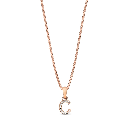 4 Prong Round Rose Gold Letter c initial Pendant Necklaces