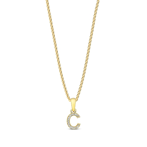 4 Prong Round Yellow Gold Letter c initial Pendant Necklaces