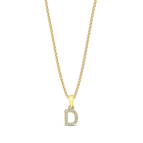 4 Prong Round Yellow Gold Letter d initial Pendant Necklaces