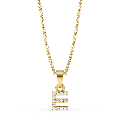 4 Prong Round Yellow Gold Letter e initial Pendant Necklaces