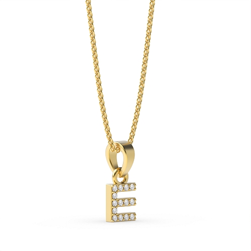 4 Prong Round Yellow Gold Letter e initial Pendant Necklaces