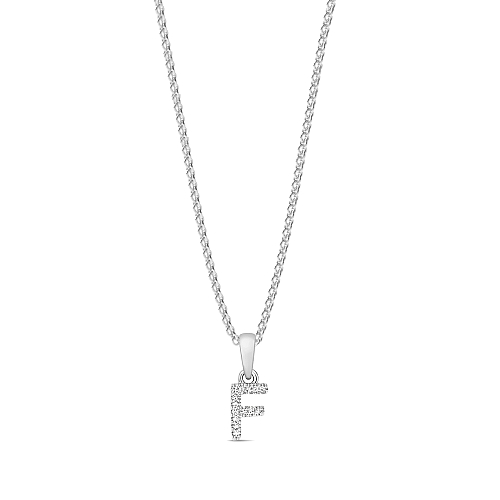 4 Prong Round White Gold Letter f initial Initial Pendant Necklaces