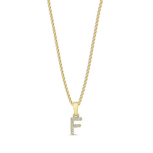 4 Prong Round Yellow Gold Letter f initial Pendant Necklaces